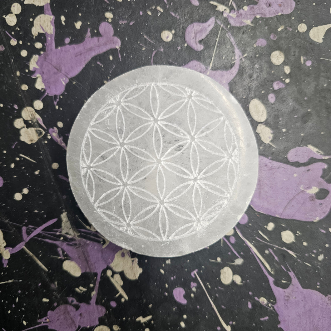 Selenite flower of life plate