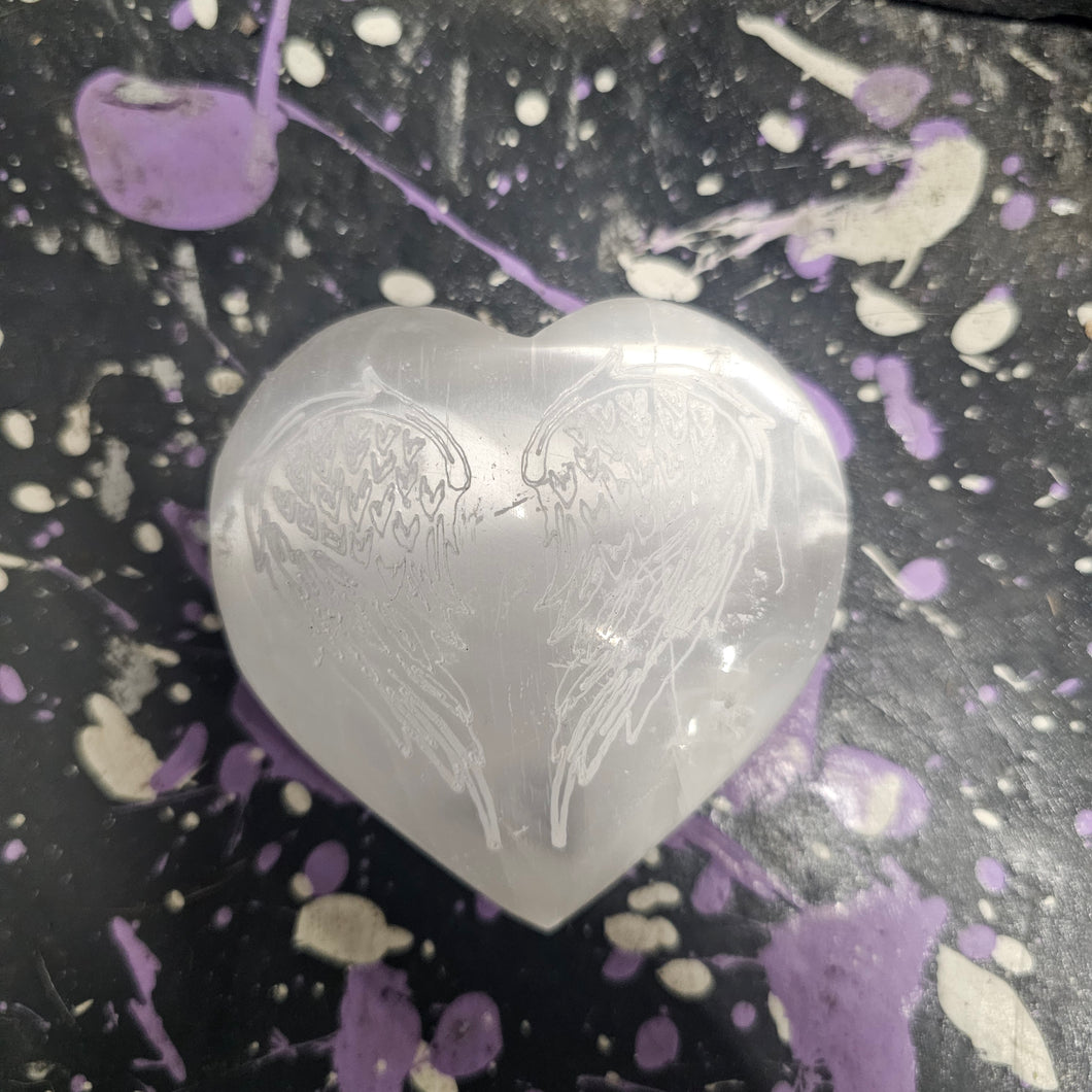 selenite heart with angel wings