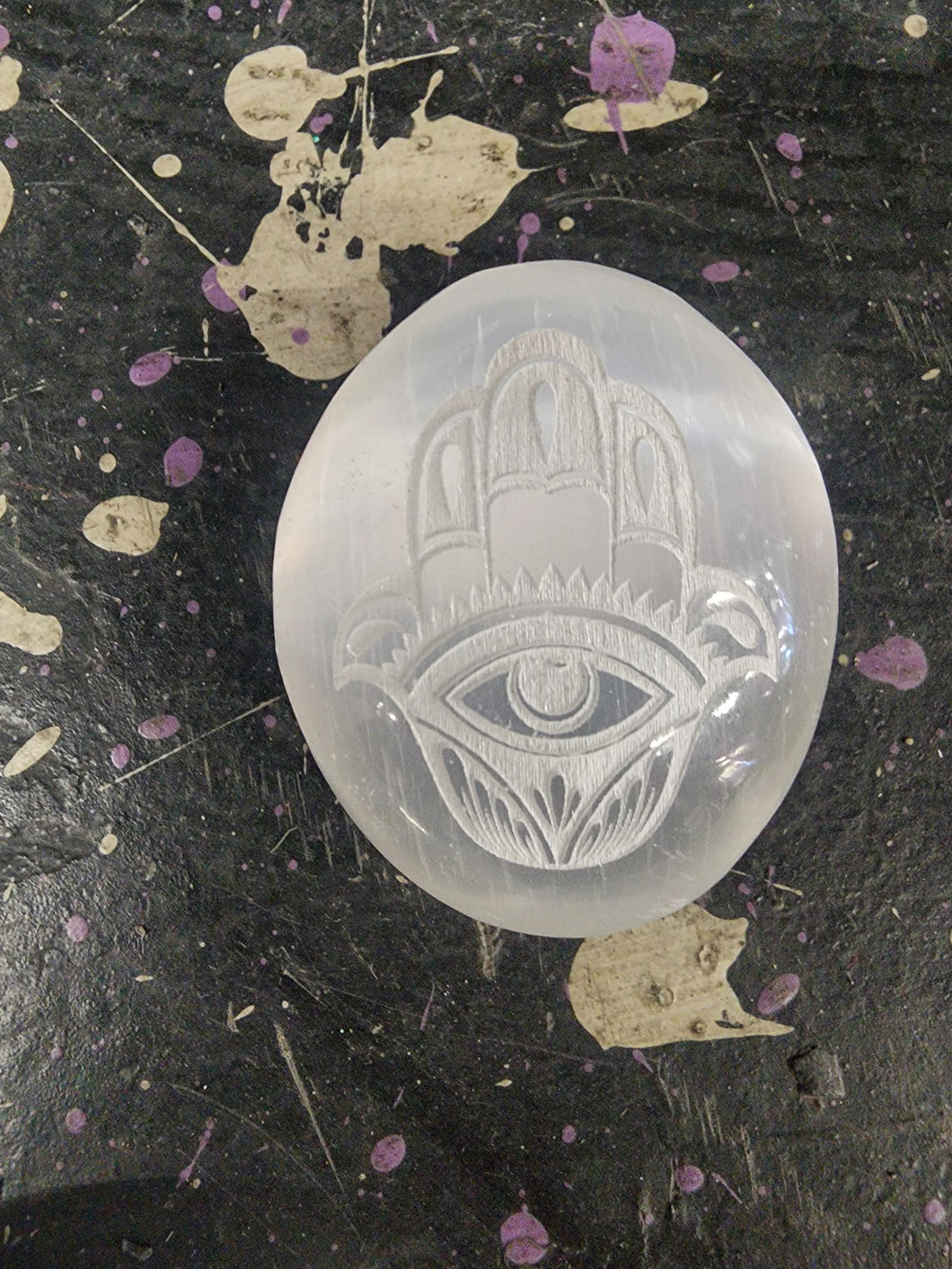 Selenite Engraved Hamsa hand