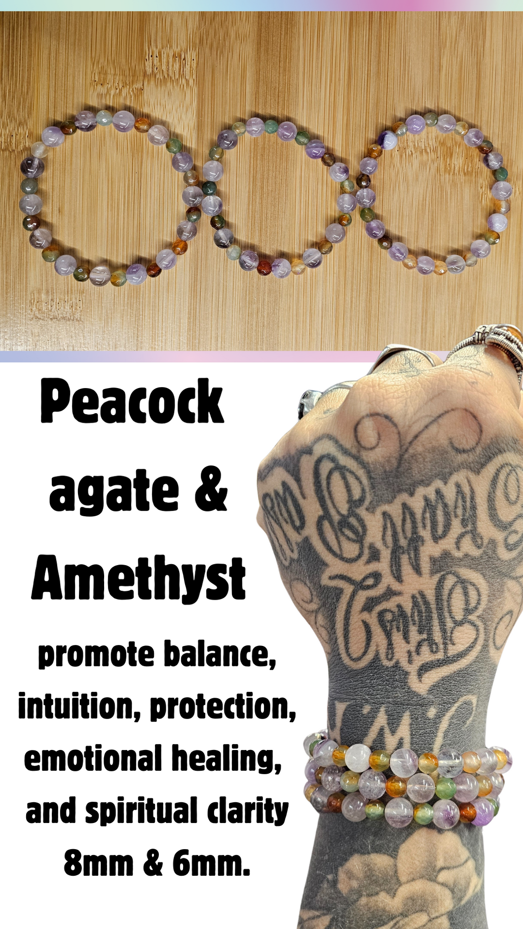 Peacock agate & Amethyst